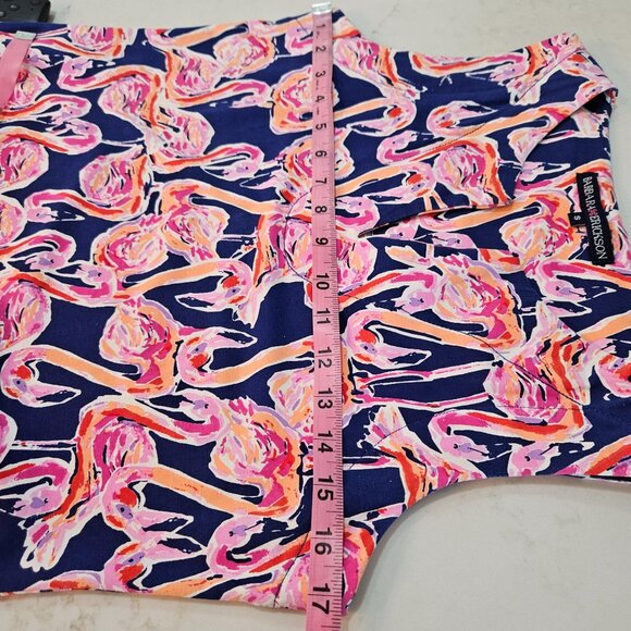 Barbara Erickson Dress Small Flamingo Sleeveless Cotton Blue Pink Shift Tropical - Picture 8 of 10